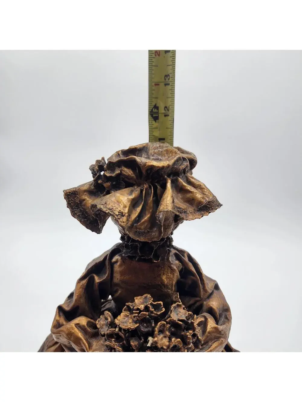 Vintage Paper Mache Victorian Girl Figurine Bronze Finish Folk Art Sculpture 13